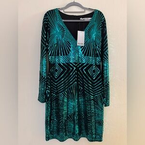 Mystic Teal and Black Long Sleeve Dress